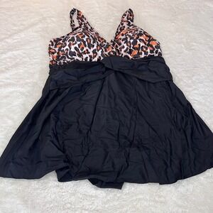 Holipick Plus Size 22W Leopard Print‎ Tankini Swim Dress Black Women's NWT